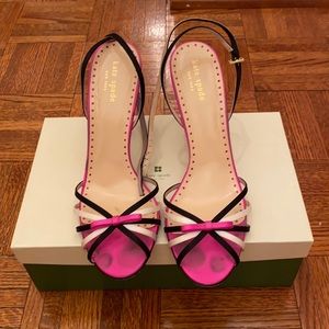 Kate Spade Heather pink/black/white satin strappy heels